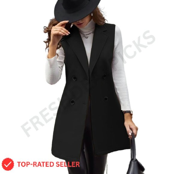 Wool Blend Sleeveless Blazer Vest Classic Elegant Business Casual Trench Style